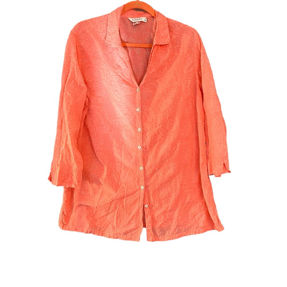 Fresh Produce Summer Blouse Woman’s M Orange Semi Sheer Beachy Resortwear Swifty